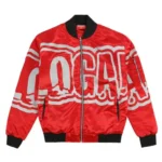 Glo Gang Oversized Font Logo Bomber Jacket (Red)