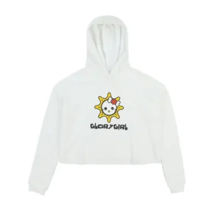 Glo Kitty Crop White Hoodie